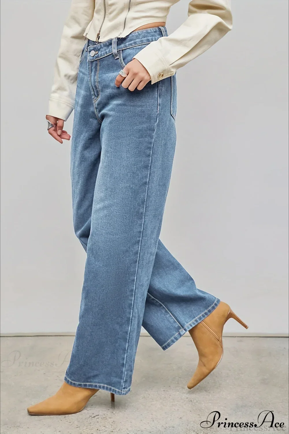 Straight Relaxed Asymmetrical Button Jeans - Image 5