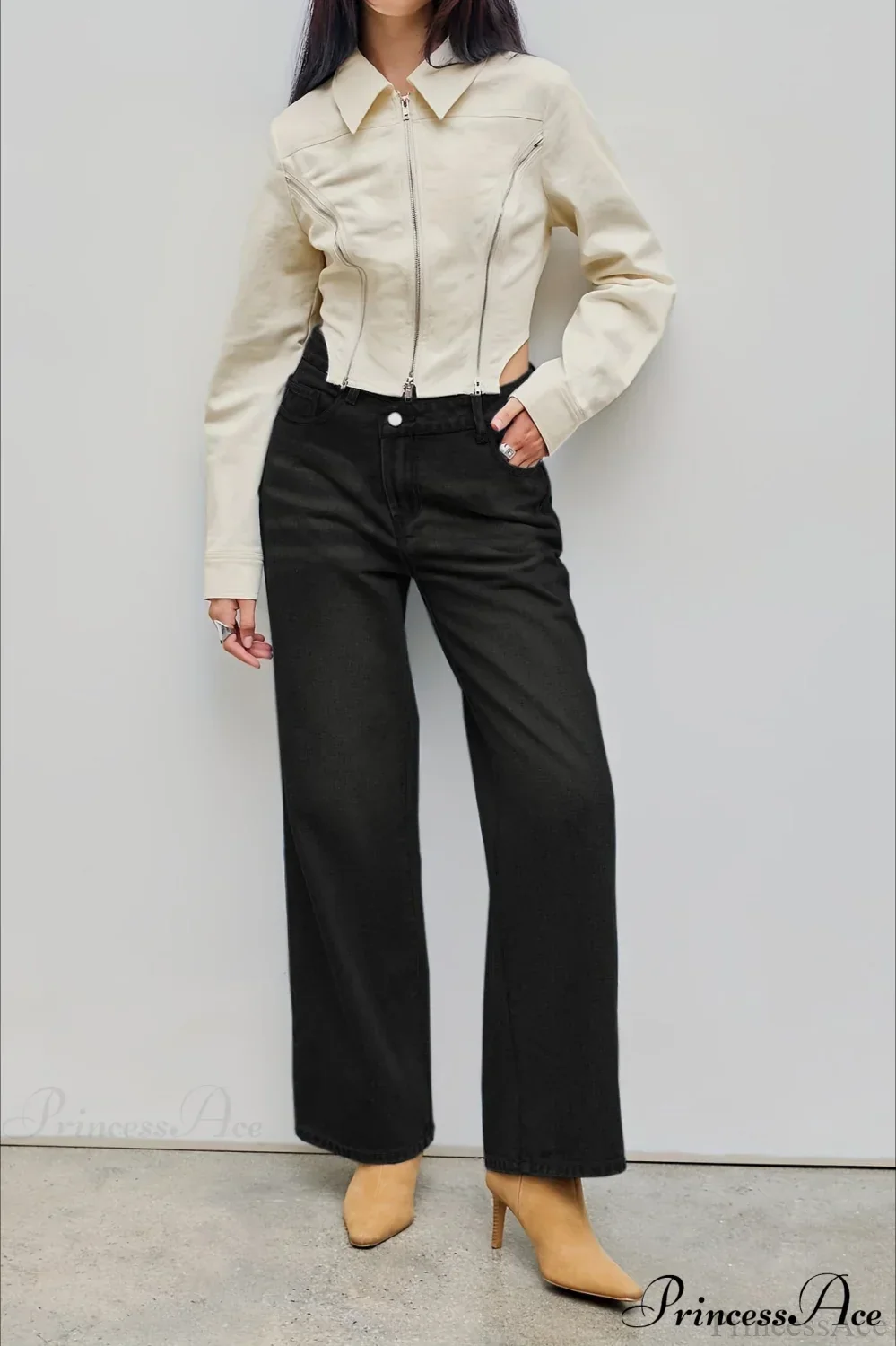 Straight Relaxed Asymmetrical Button Jeans - Image 7