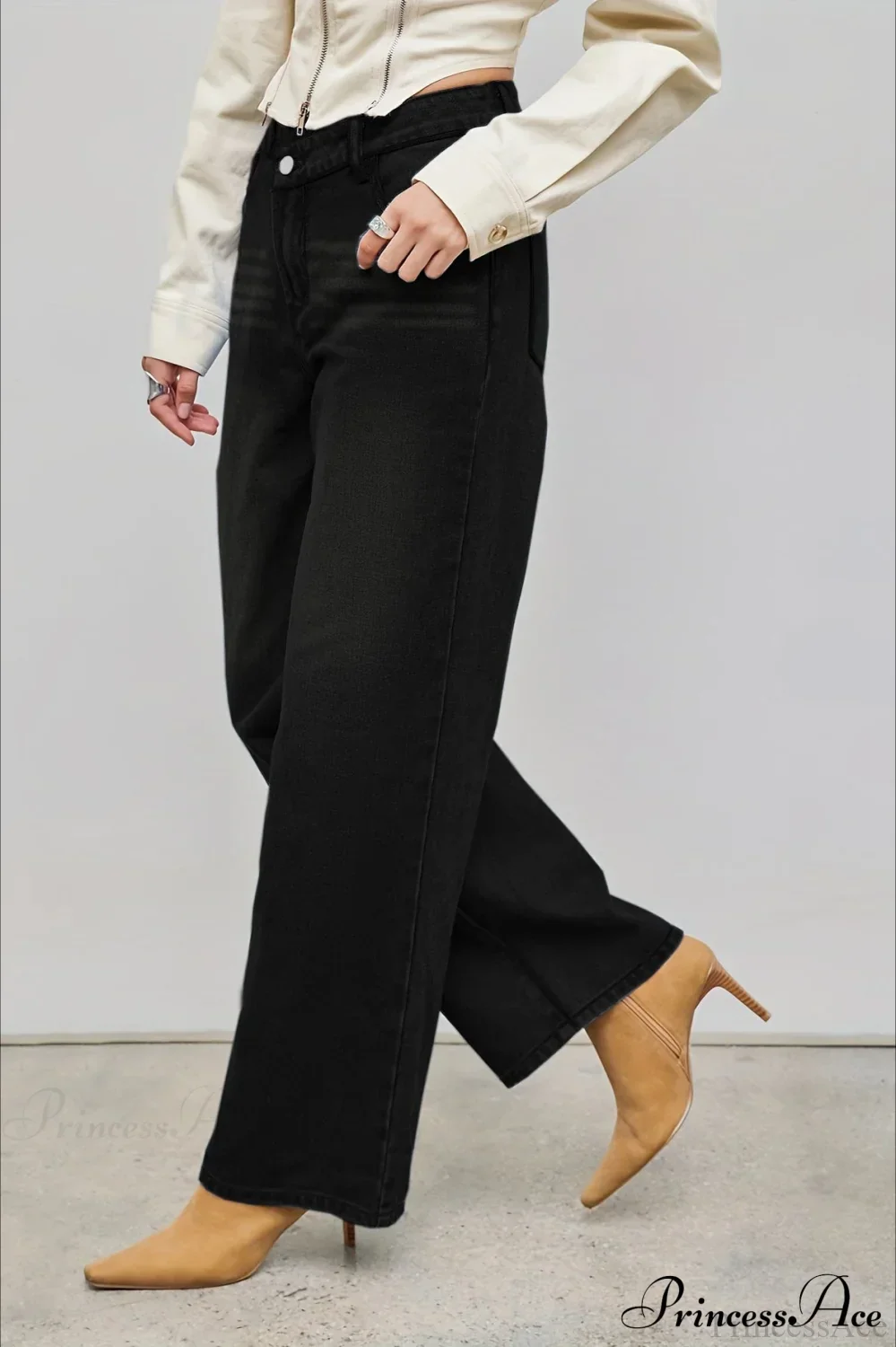 Straight Relaxed Asymmetrical Button Jeans - Image 8