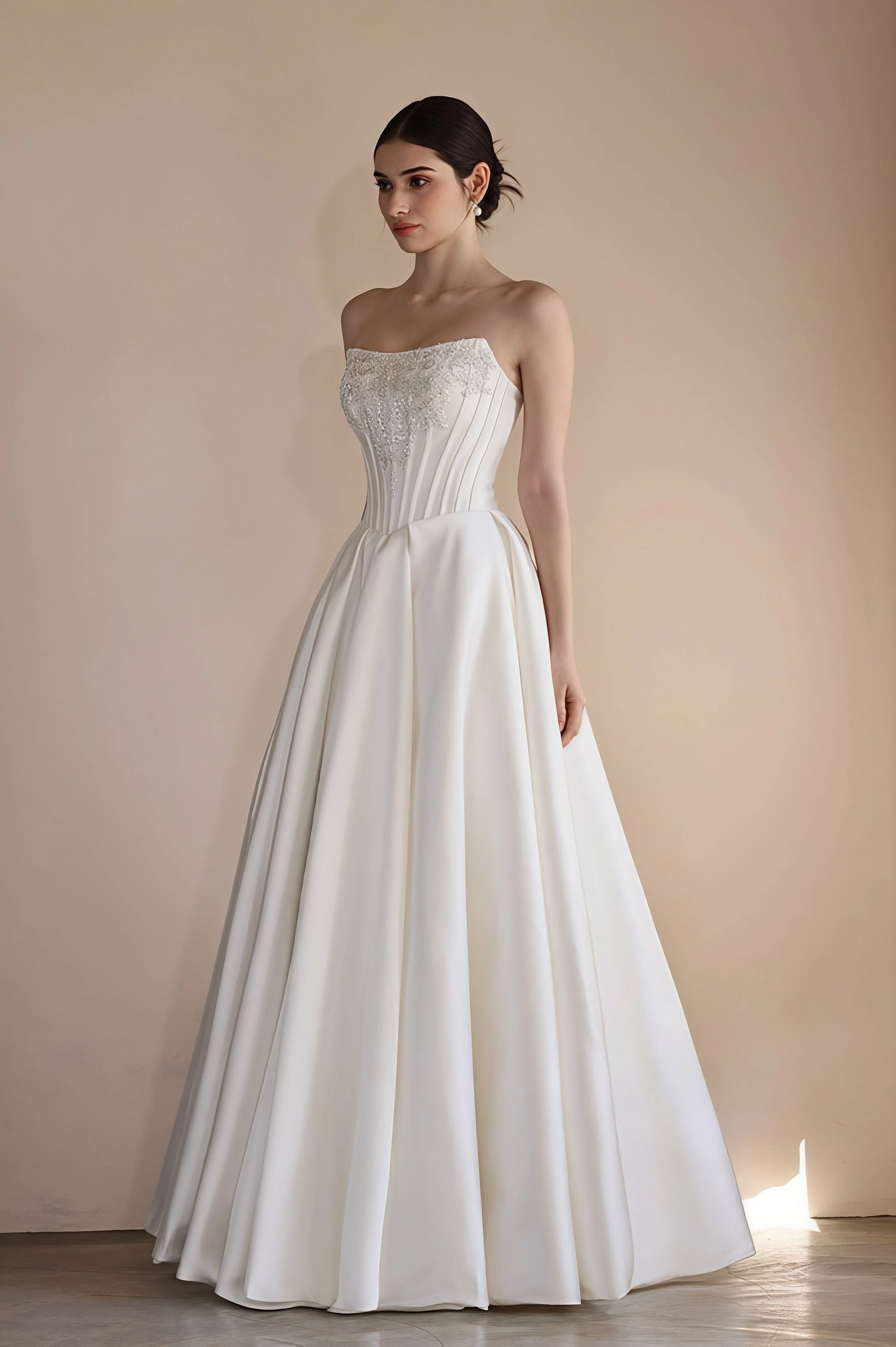 Strapless Boning Rhinestone Satin Wedding Dress - Image 3