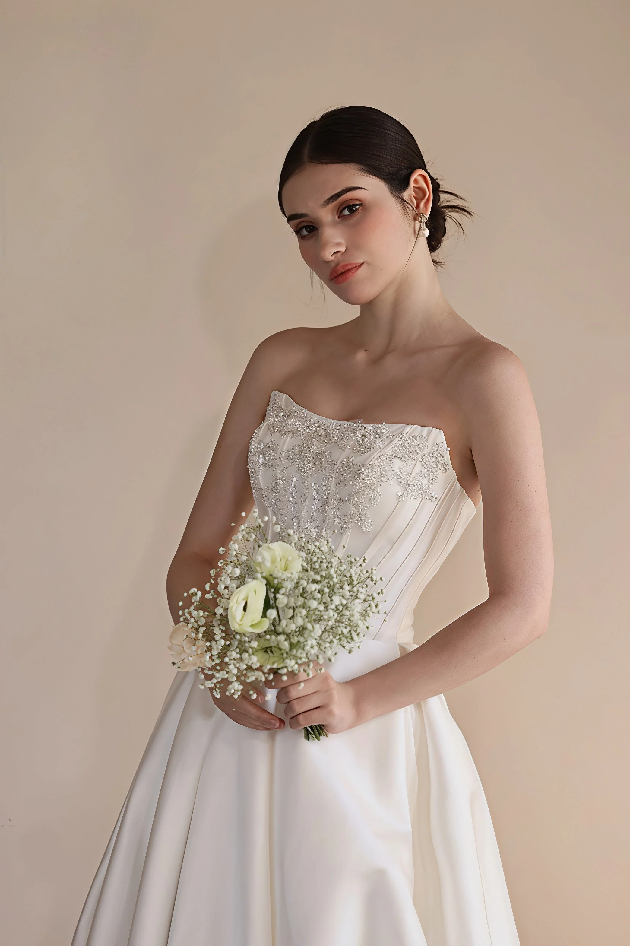 Strapless Boning Rhinestone Satin Wedding Dress - Image 4