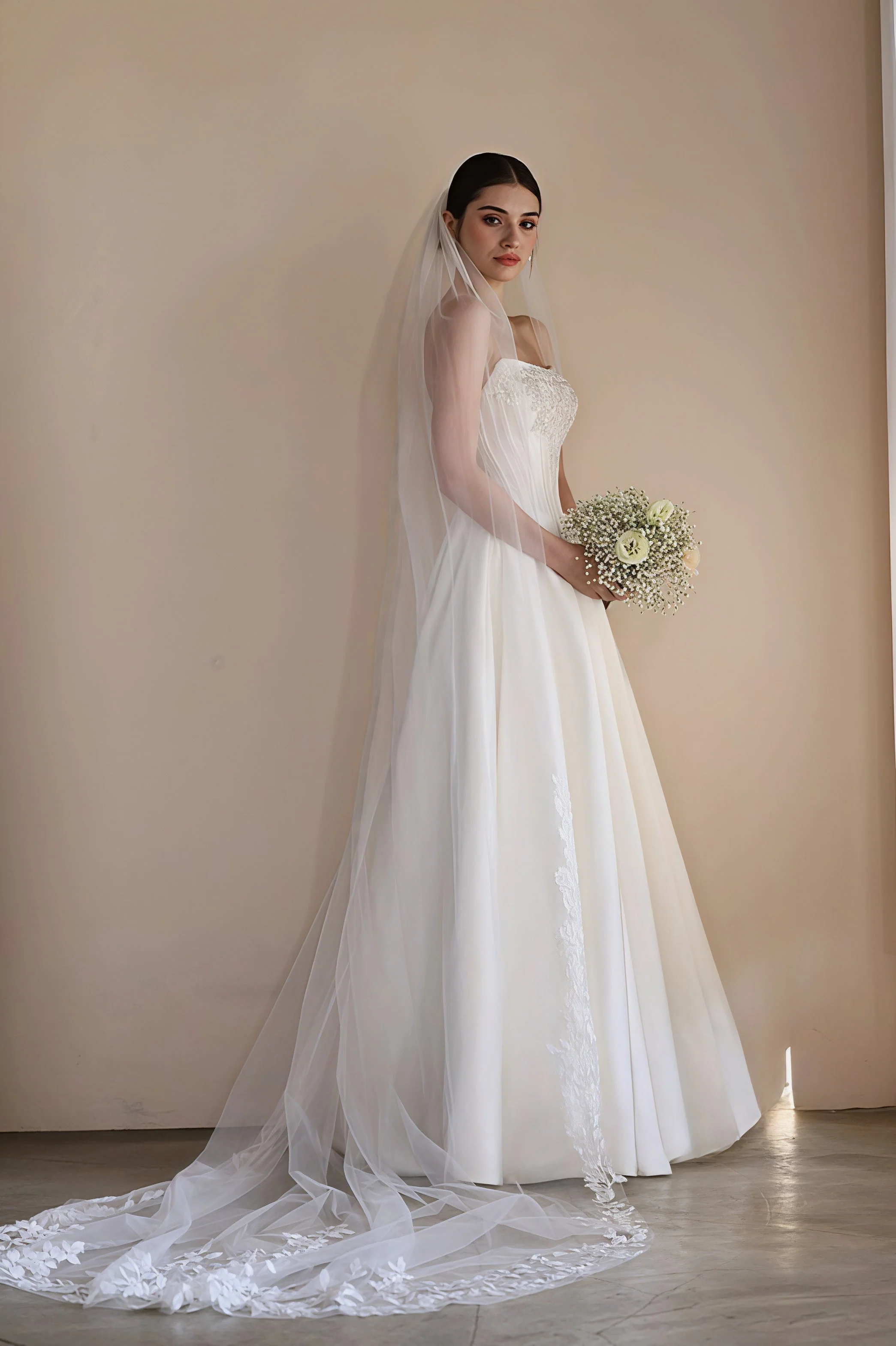 Strapless Boning Rhinestone Satin Wedding Dress - Image 5