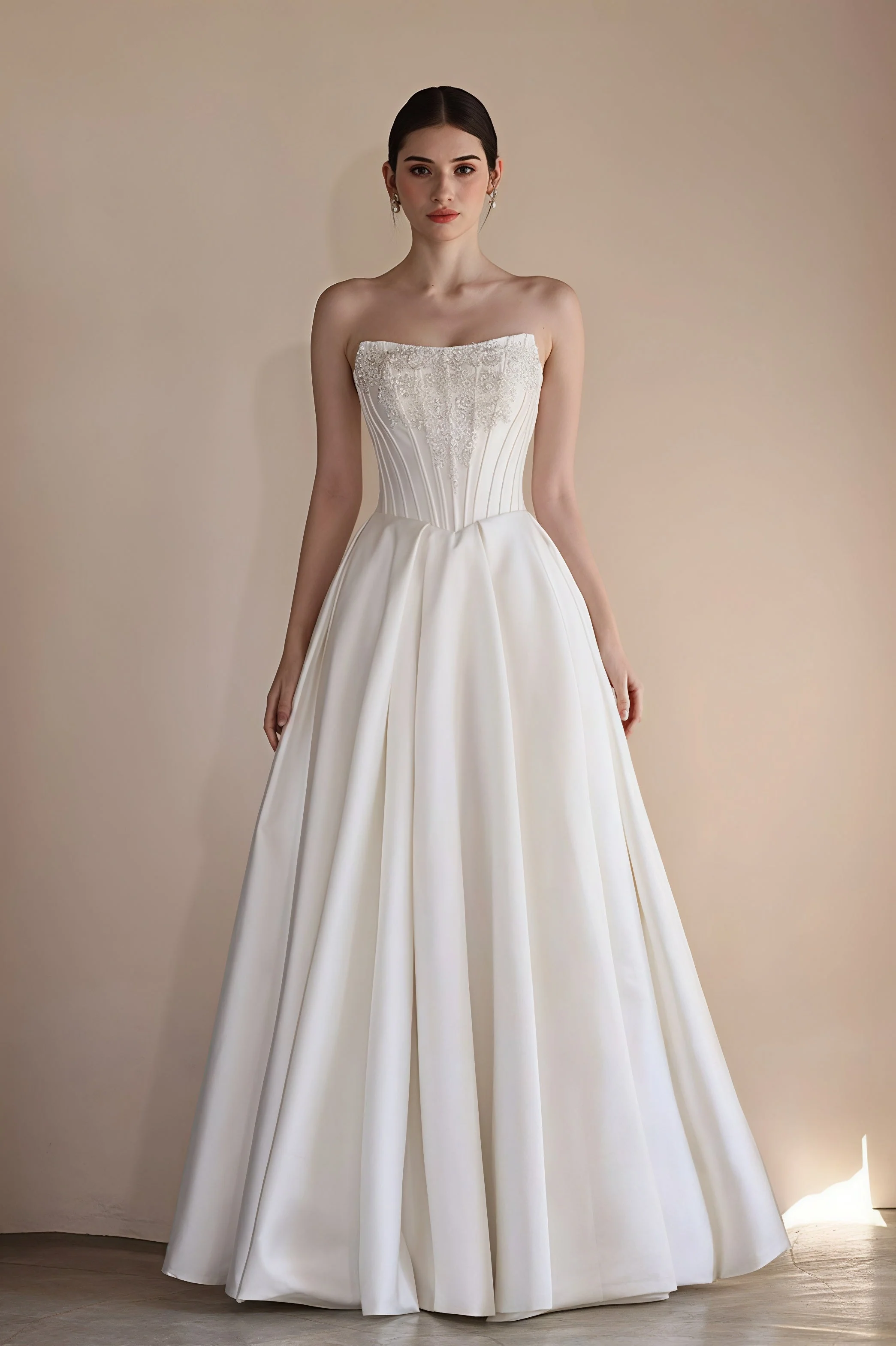 Strapless Boning Rhinestone Satin Wedding Dress - Image 6
