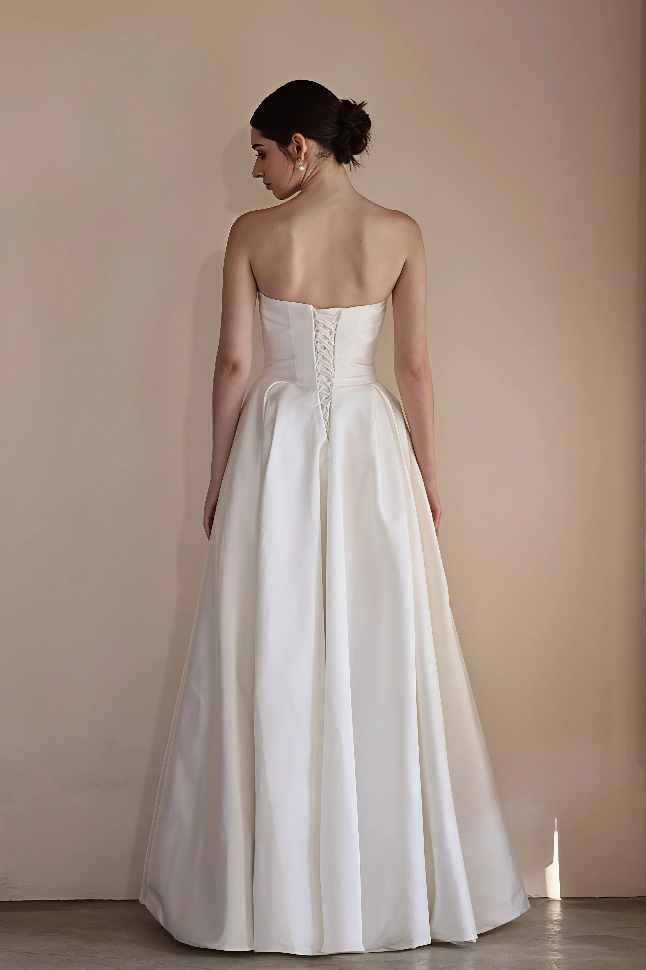 Strapless Boning Rhinestone Satin Wedding Dress - Image 7