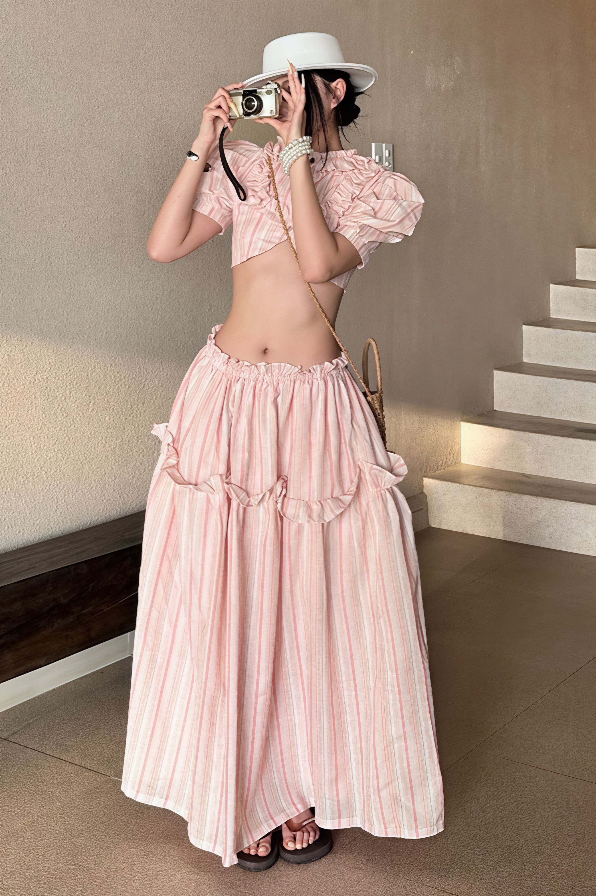 Strapless Cutout Crop Regular Shoulder Skirt Set - Image 6