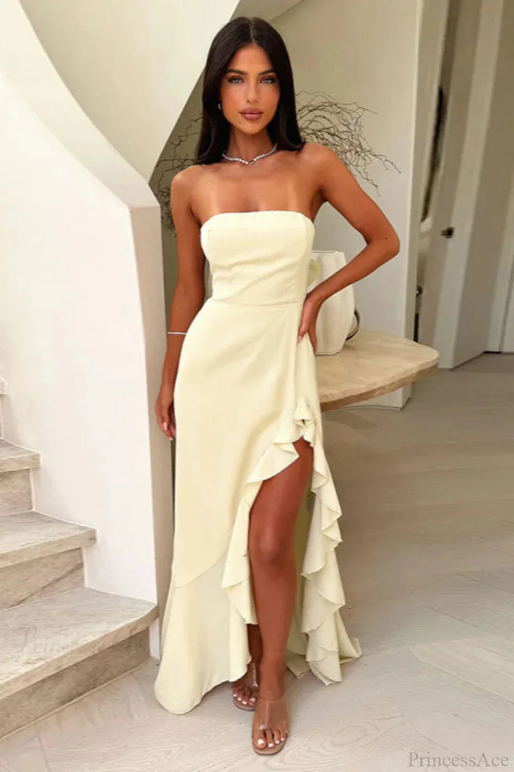 Strapless Ruffled Split Maxi Dress - Image 2