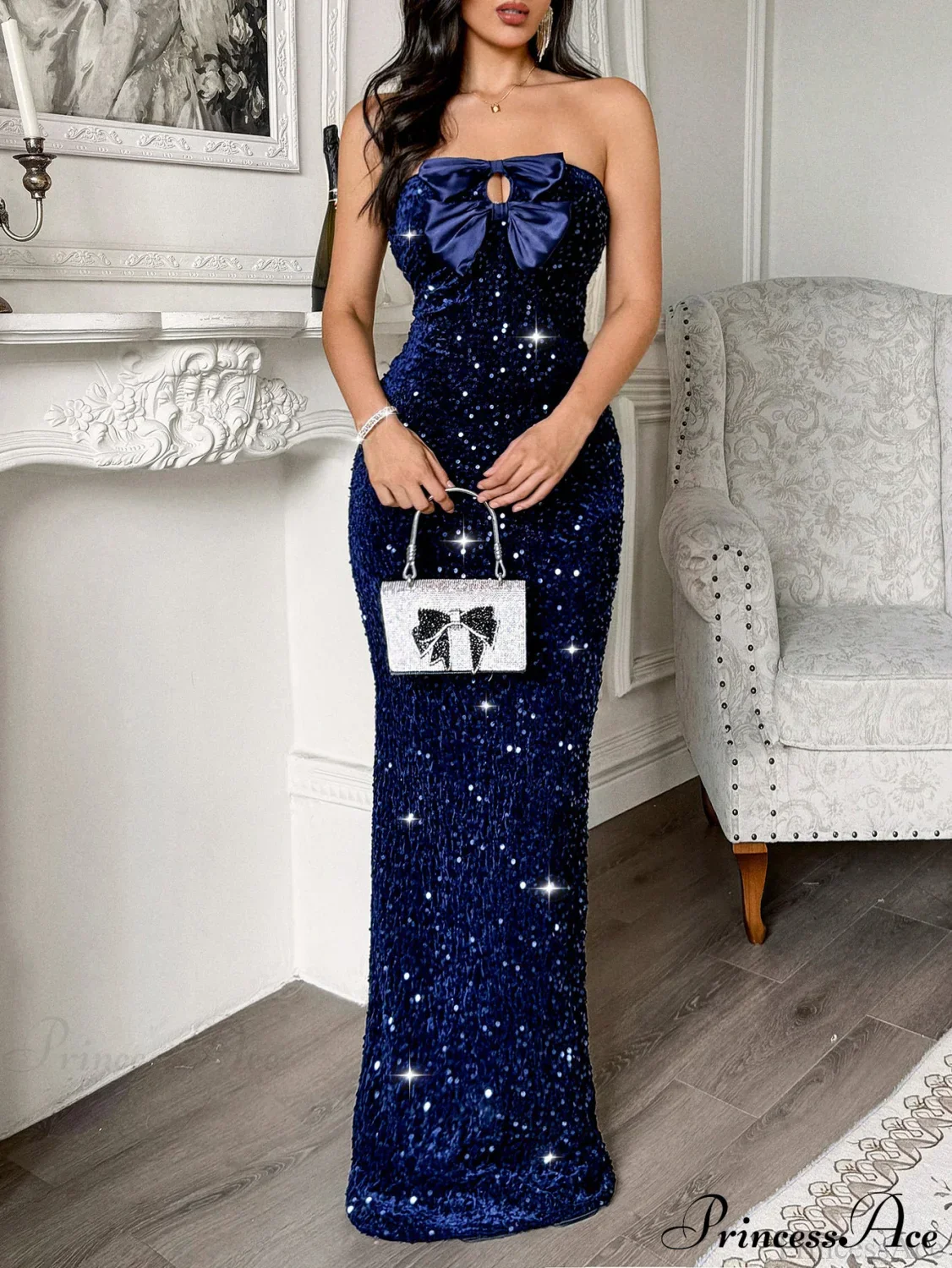 Strapless Sequin Bow Elegant Party Dress - Image 4