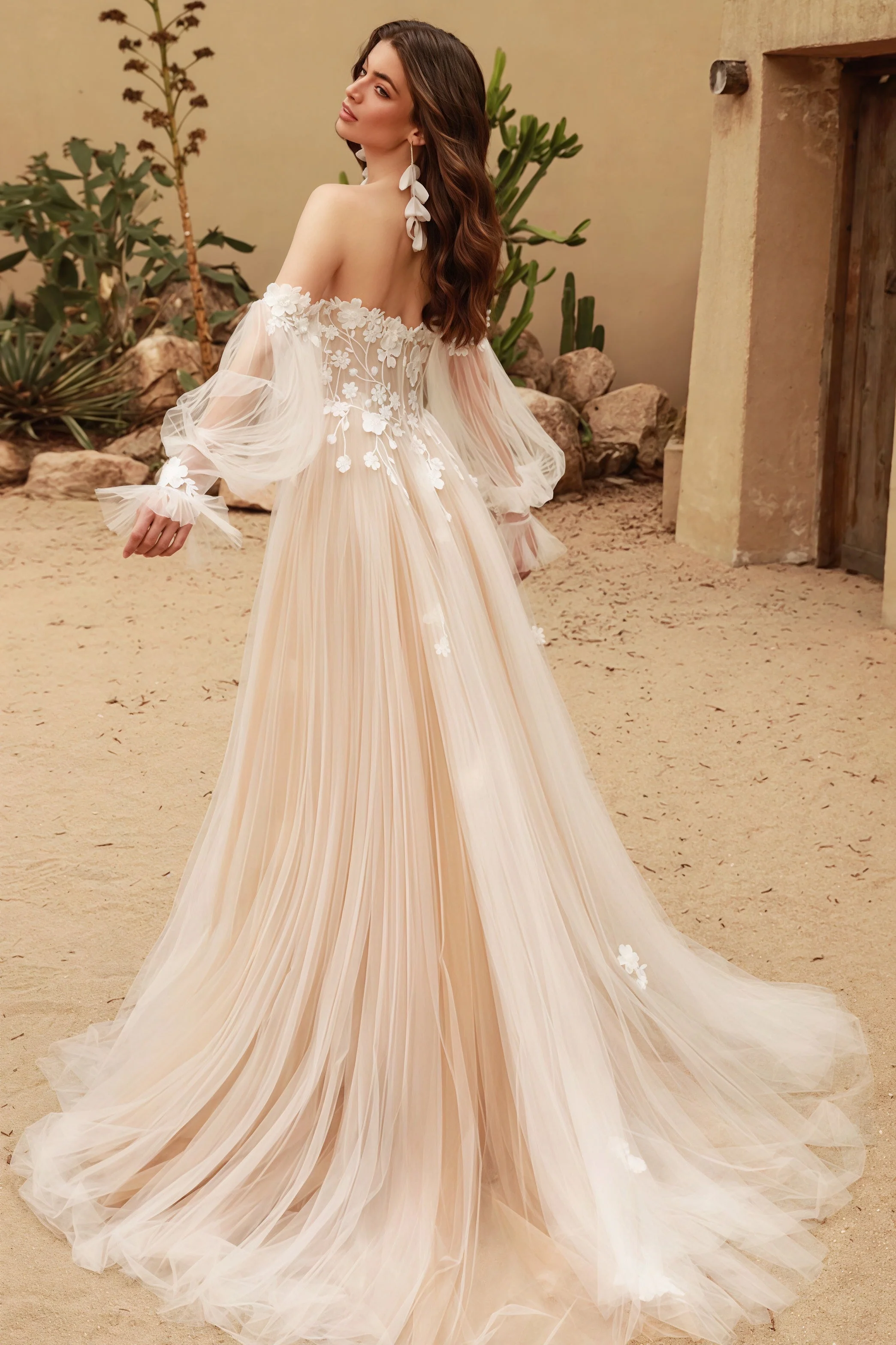 Strapless Vintage Lace Off Shoulder Wedding Dress - Image 4