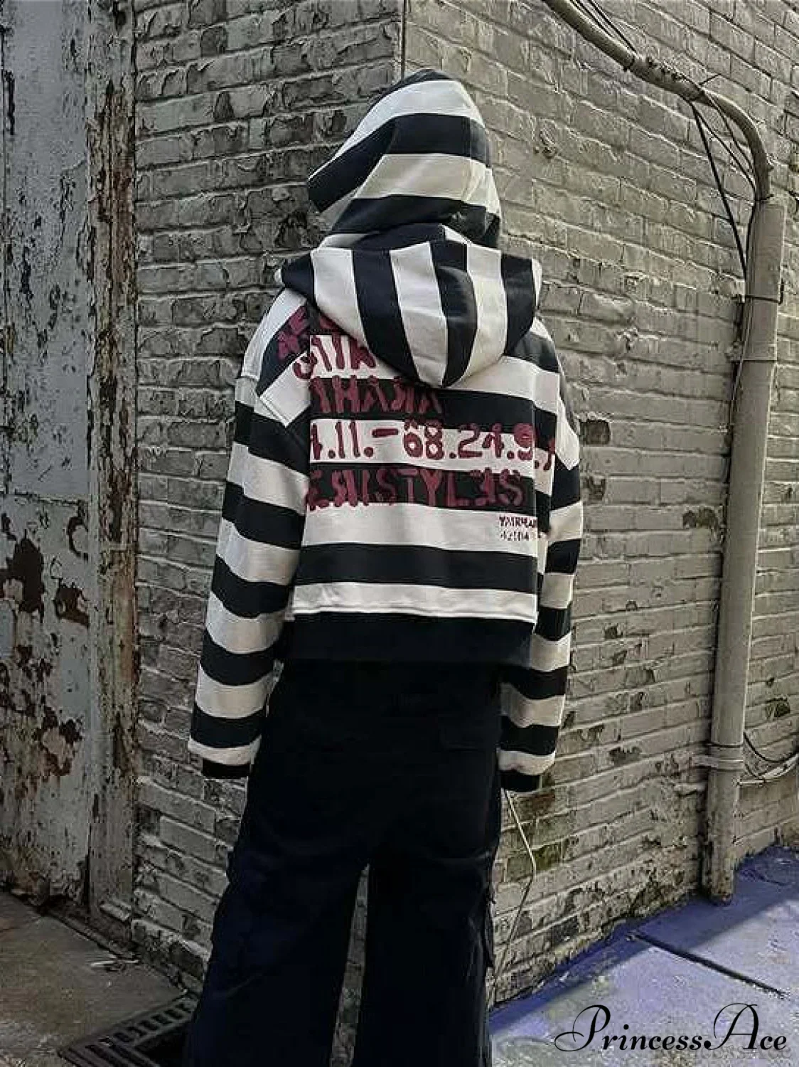 Hip-Hop Double-Layered Hood Graphic Print  Hoodie - Image 3