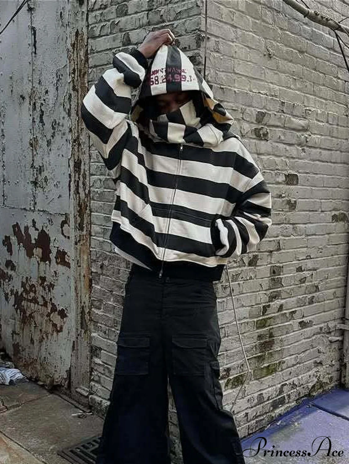 Hip-Hop Double-Layered Hood Graphic Print  Hoodie - Image 4