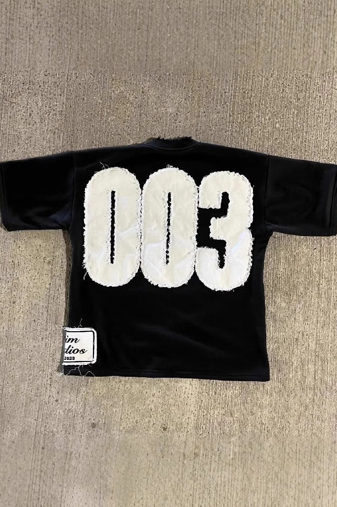 Street Pullover Letter Patch Loose Crew T-shirt - Image 3