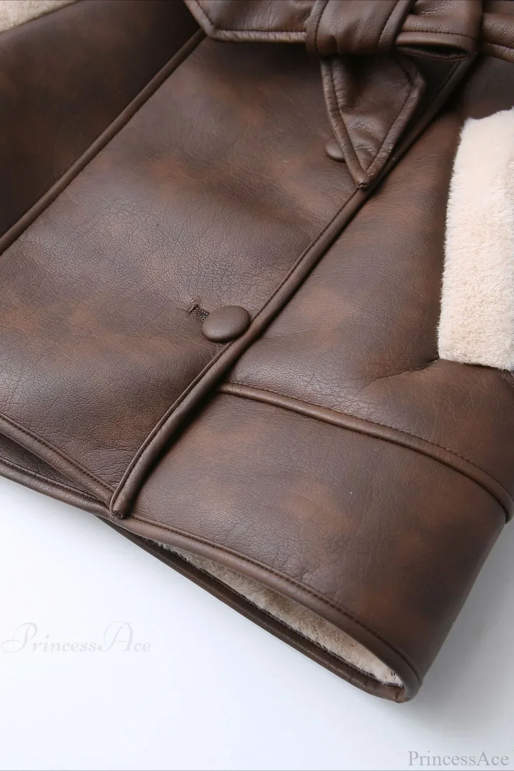 Street Style Color Block Tie Waist Faux Leather Coat - Image 3
