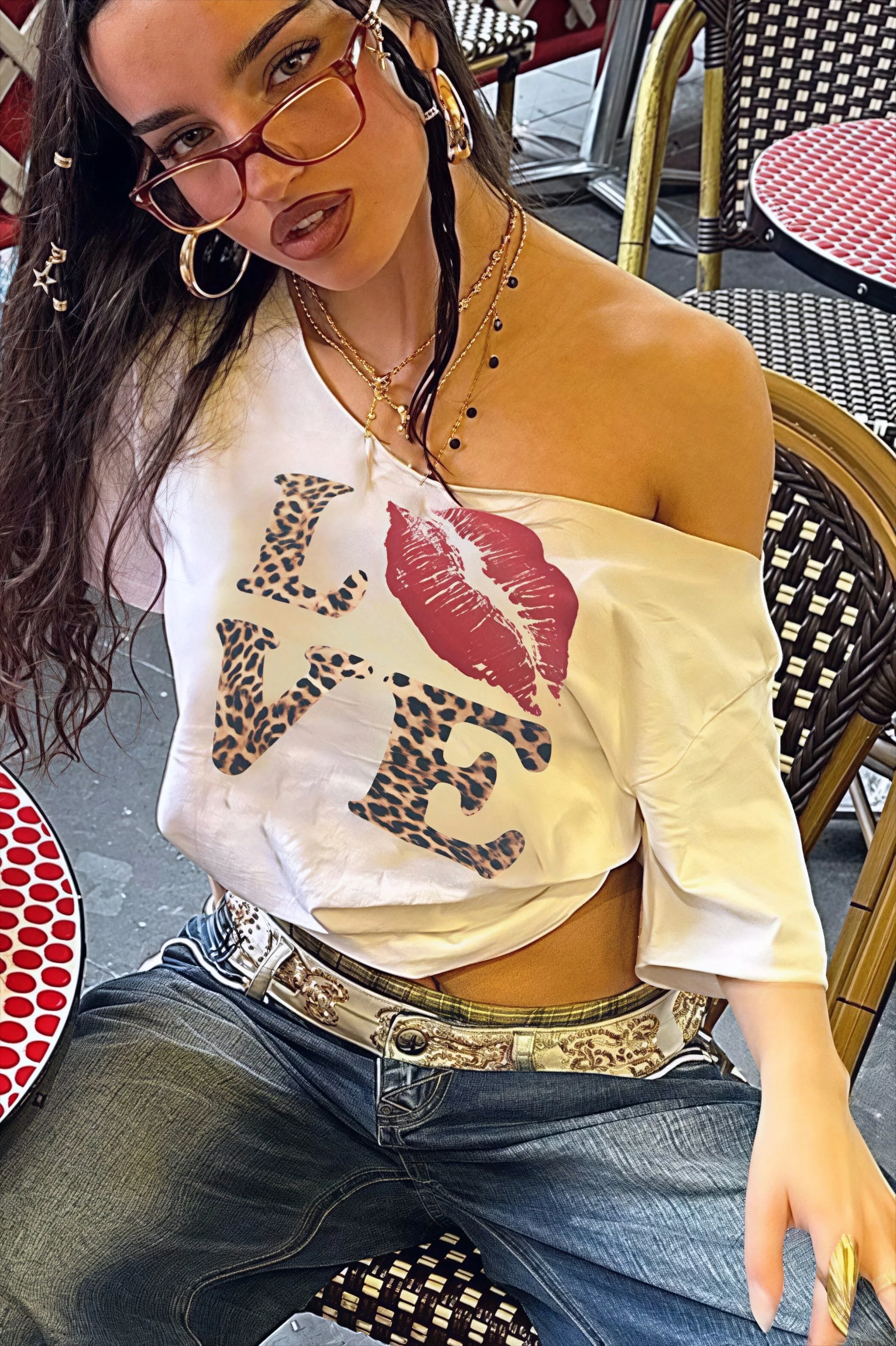 Street Style Leopard Letter Print V Neck Sexy Crop Top T-shirt - Image 2
