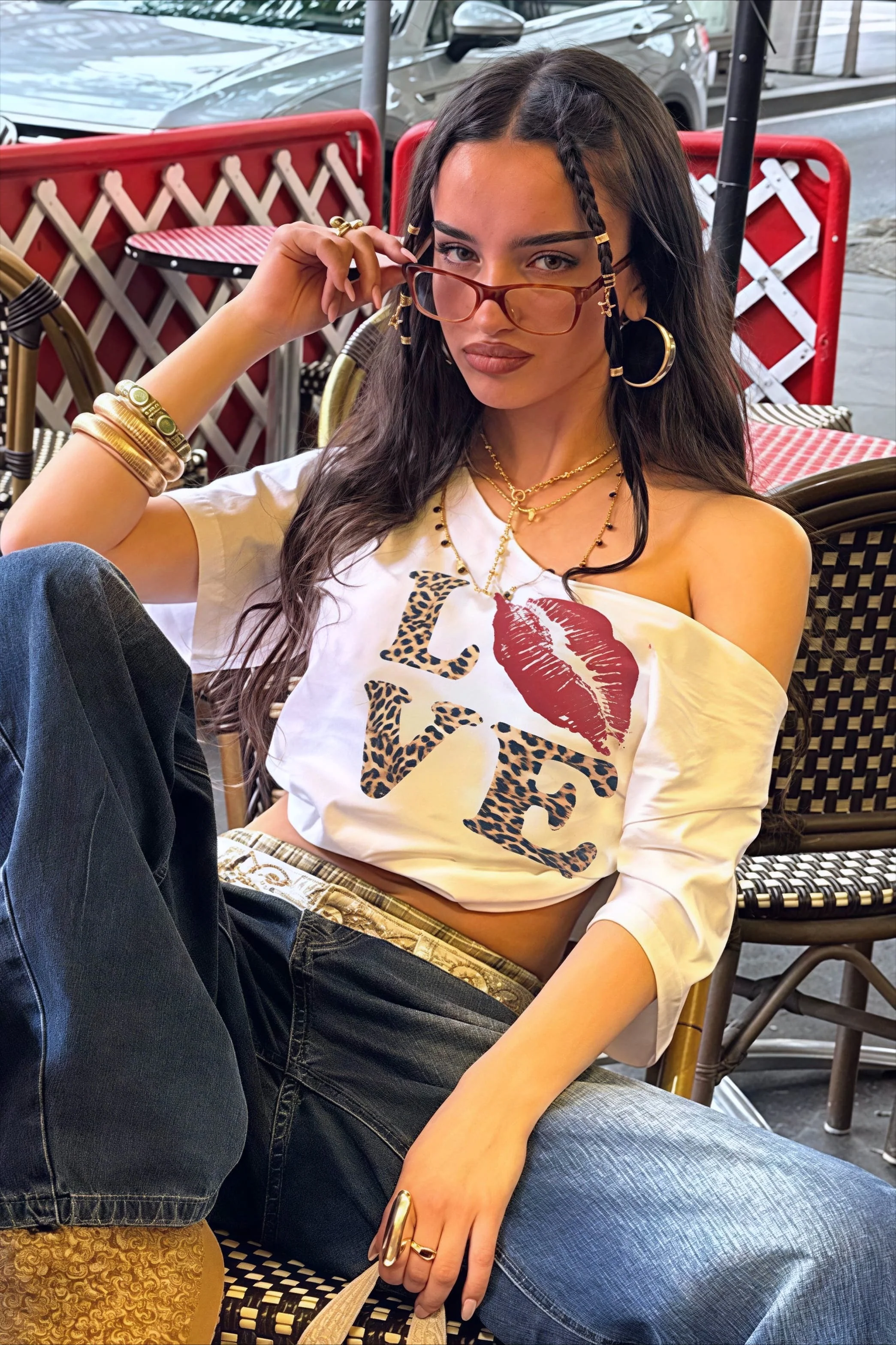 Street Style Leopard Letter Print V Neck Sexy Crop Top T-shirt - Image 3
