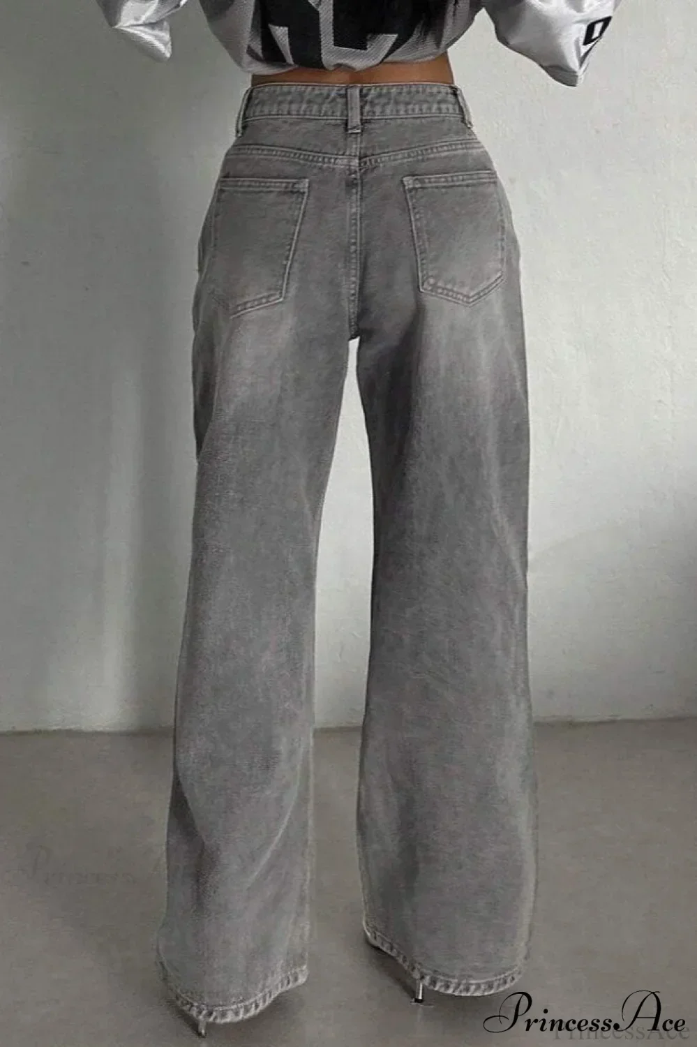 Street Vintage Smoky Gray Washed Wide Leg Jeans - Image 4