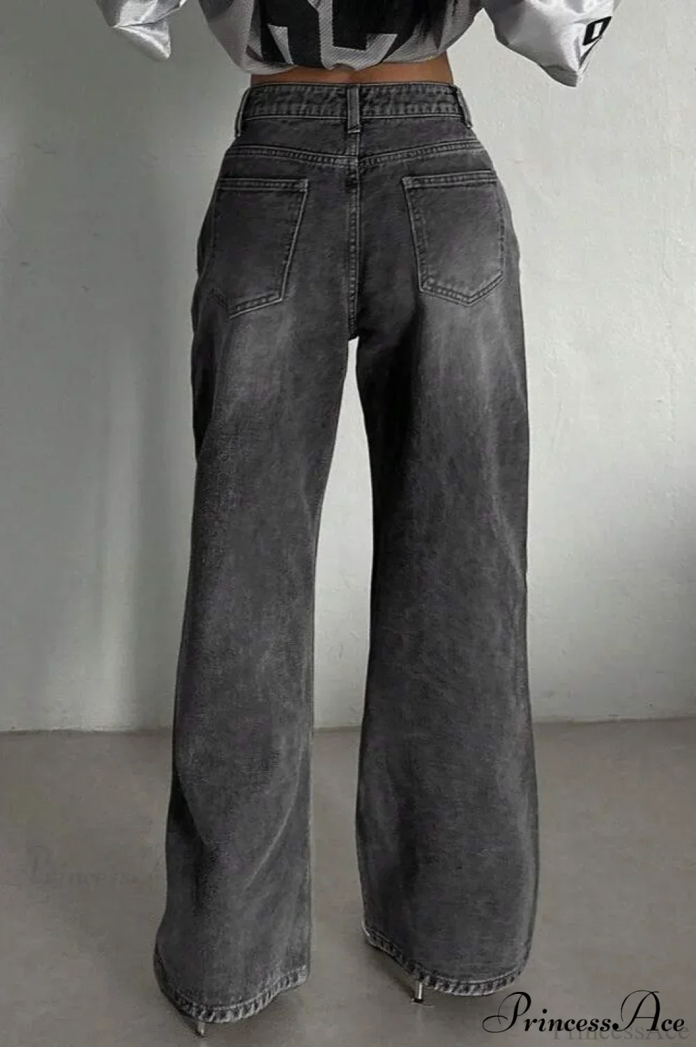 Street Vintage Smoky Gray Washed Wide Leg Jeans - Image 8