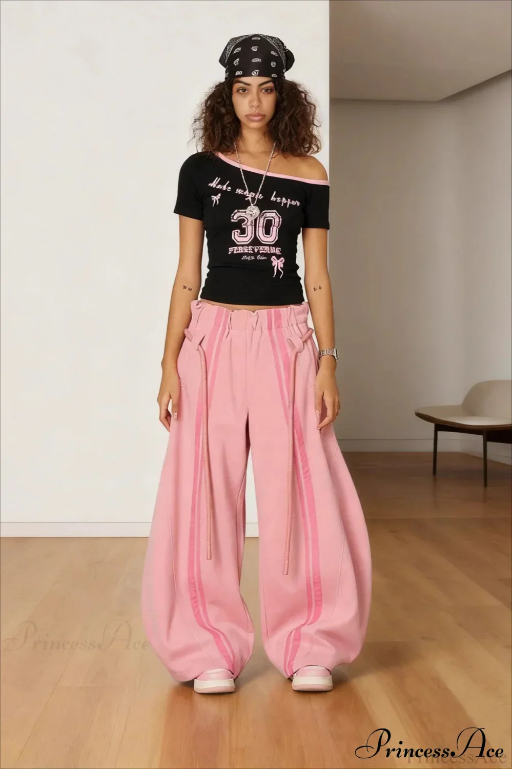 Streetwear Drawstring High-Waist Wide Pants - Image 3
