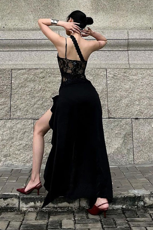 Streetwear Irregular Lace Patch Sheer Mini Dress - Image 5