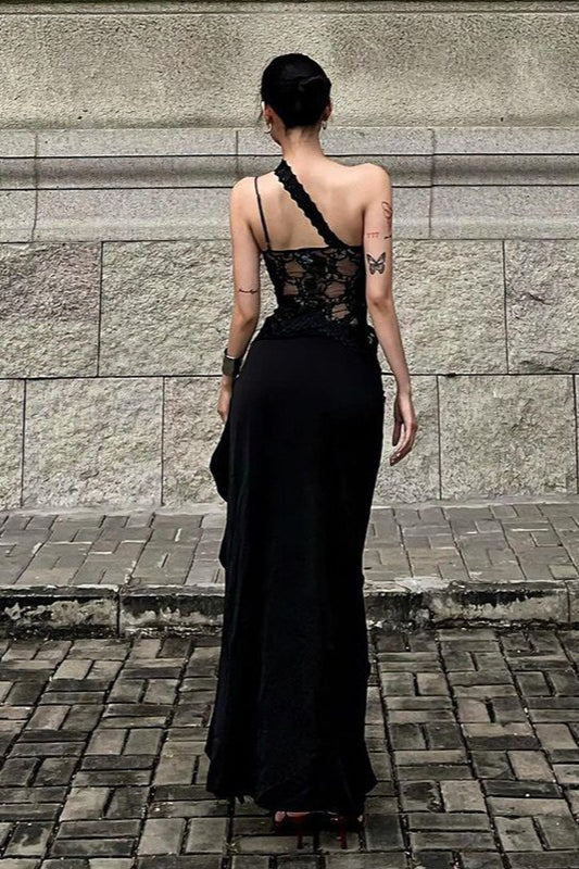 Streetwear Irregular Lace Patch Sheer Mini Dress - Image 6
