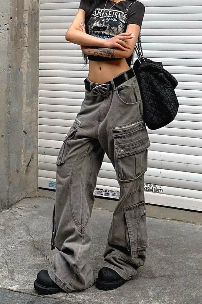 Streetwear Multi-pocket Cargo Washed Jeans - Image 5