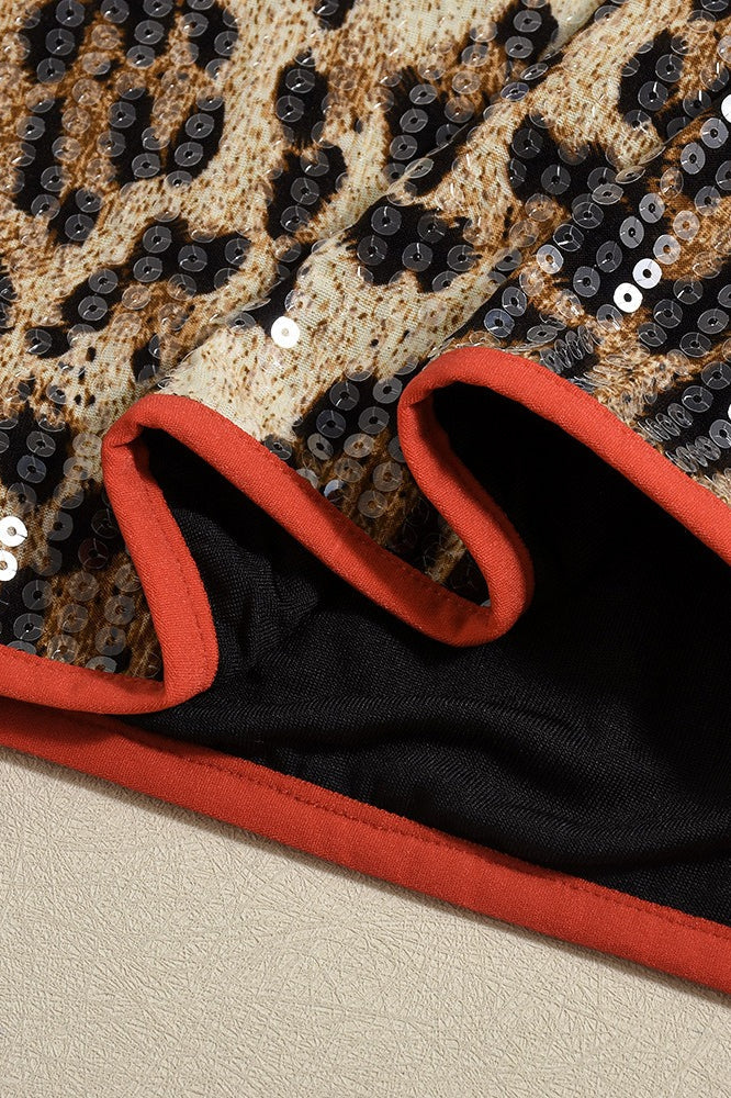 Stretchy Short Leopard Print Sequin Statement Skirt - Image 6