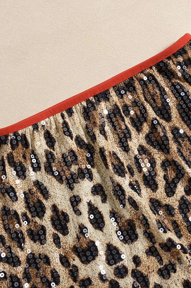 Stretchy Short Leopard Print Sequin Statement Skirt - Image 7