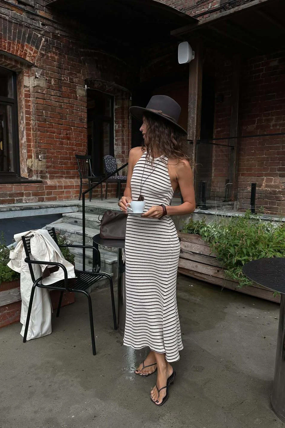 Stripe Color Block Knit Cami Loose Straight Maxi Dress - Image 2