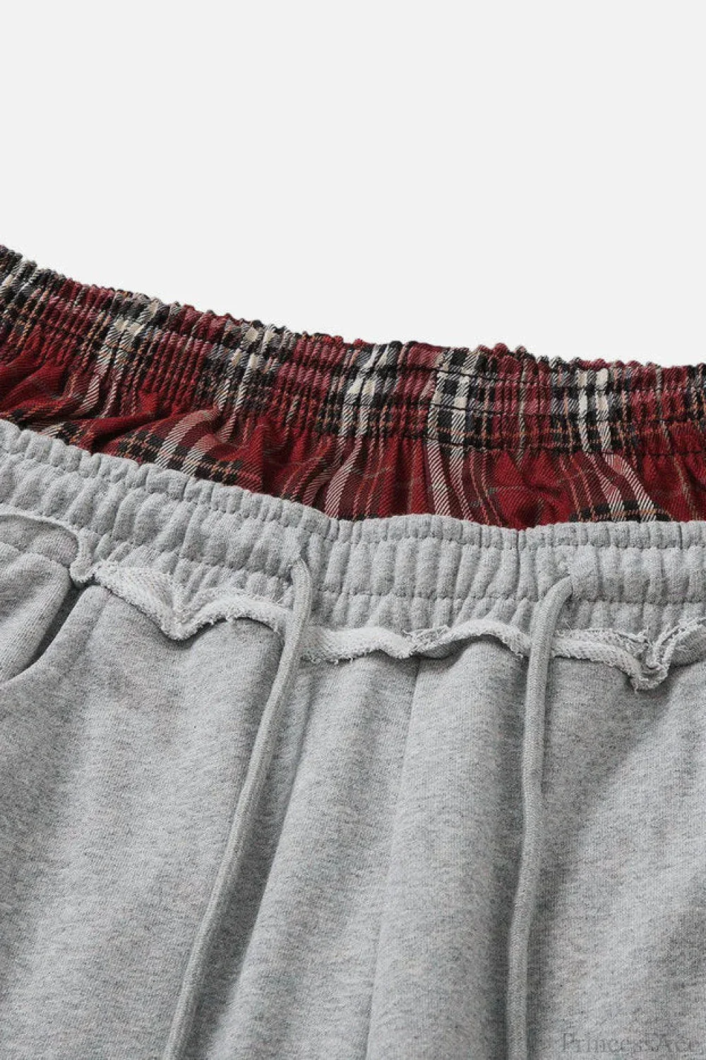 Stripe Plaid Panel Double Waist Wide Leg Pants - Image 4