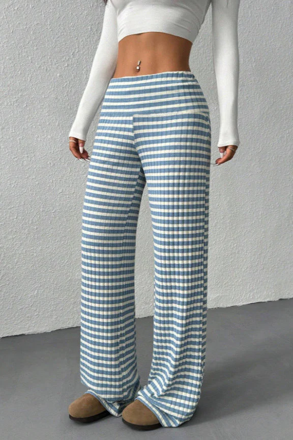 Stripe Solid Knit Straight Leg Pants - Image 2