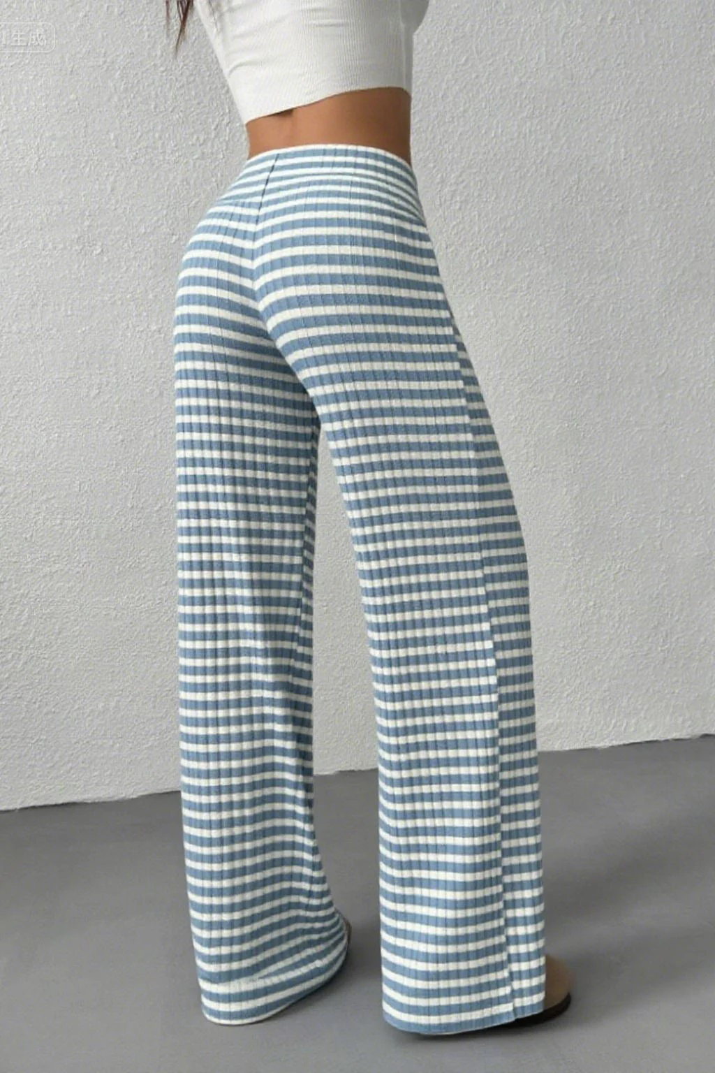 Stripe Solid Knit Straight Leg Pants - Image 3