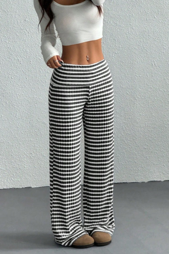 Stripe Solid Knit Straight Leg Pants - Image 4