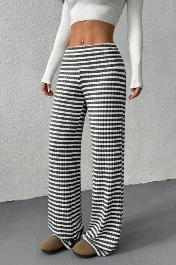 Stripe Solid Knit Straight Leg Pants - Image 5