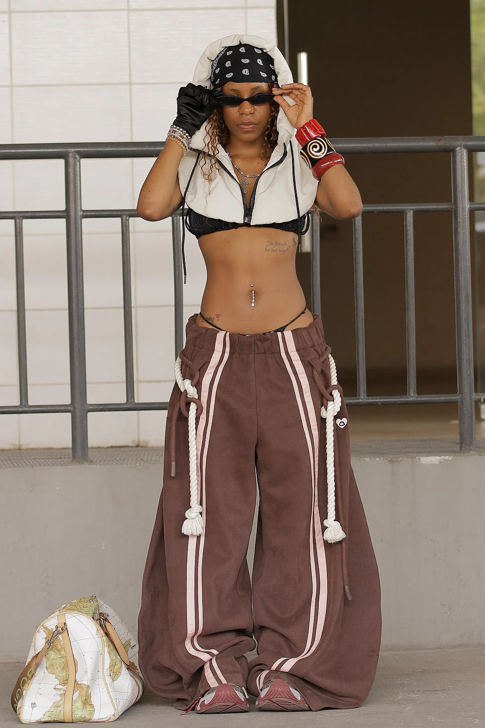 Striped Belted Wide Leg Cargo Pants - Image 3