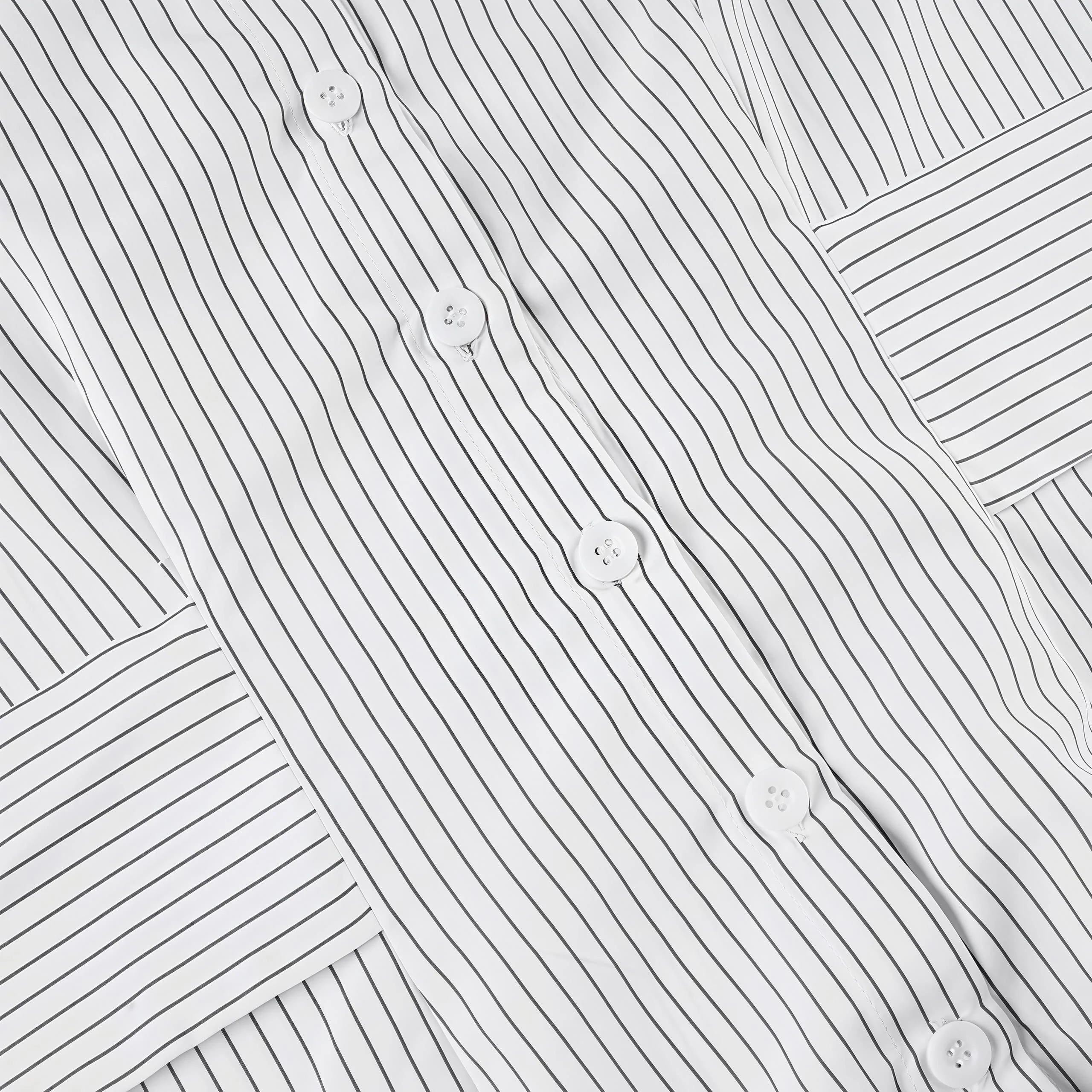 Striped Button Down Shirt Tie Waist Lapel Blouse - Image 5