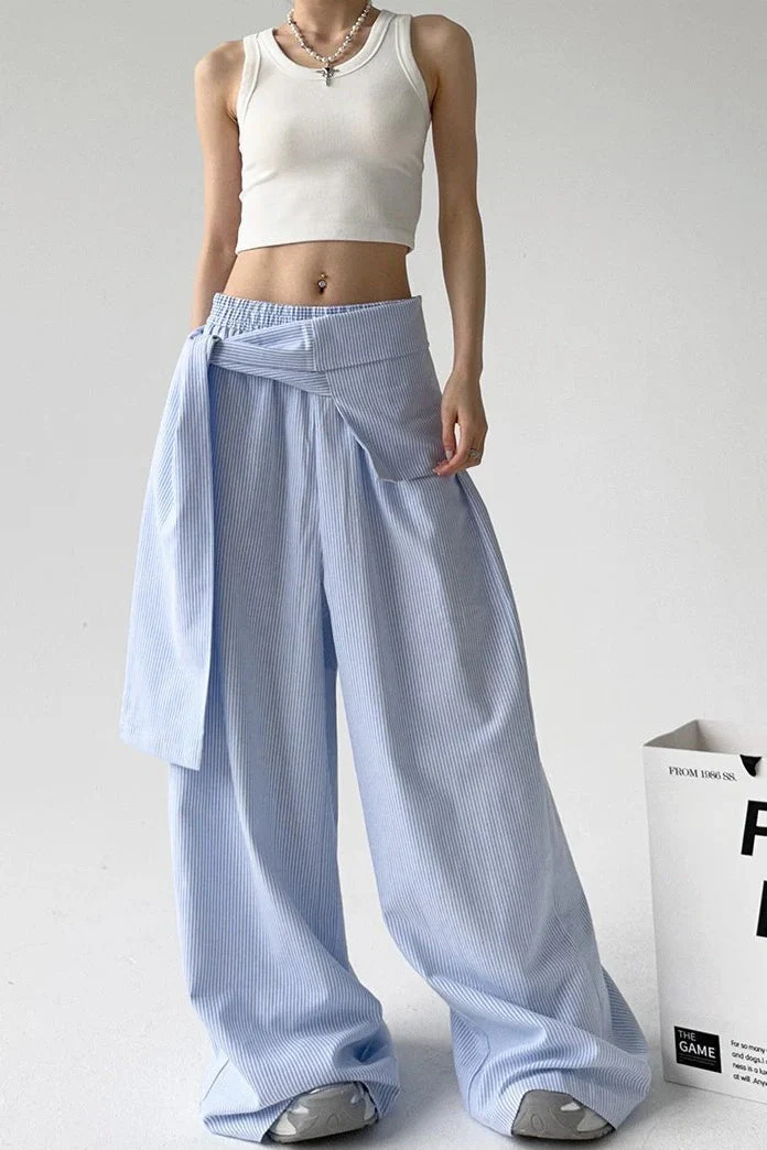 Striped Casual Tie Waist Wide Leg Pants - Image 4