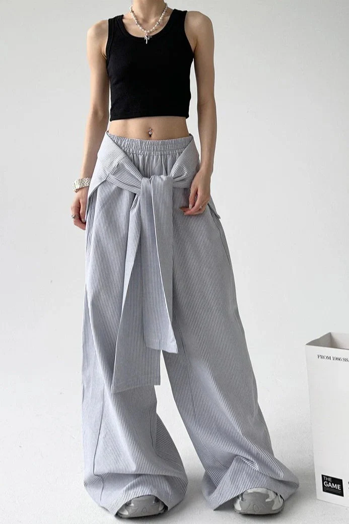 Striped Casual Tie Waist Wide Leg Pants - Image 5