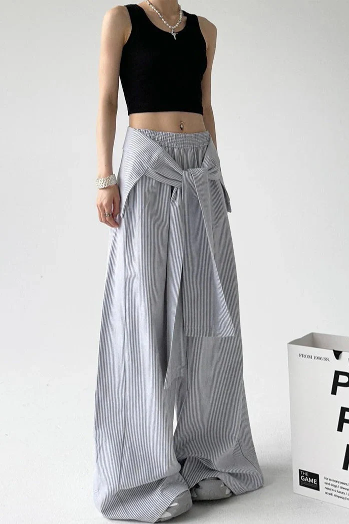 Striped Casual Tie Waist Wide Leg Pants - Image 6