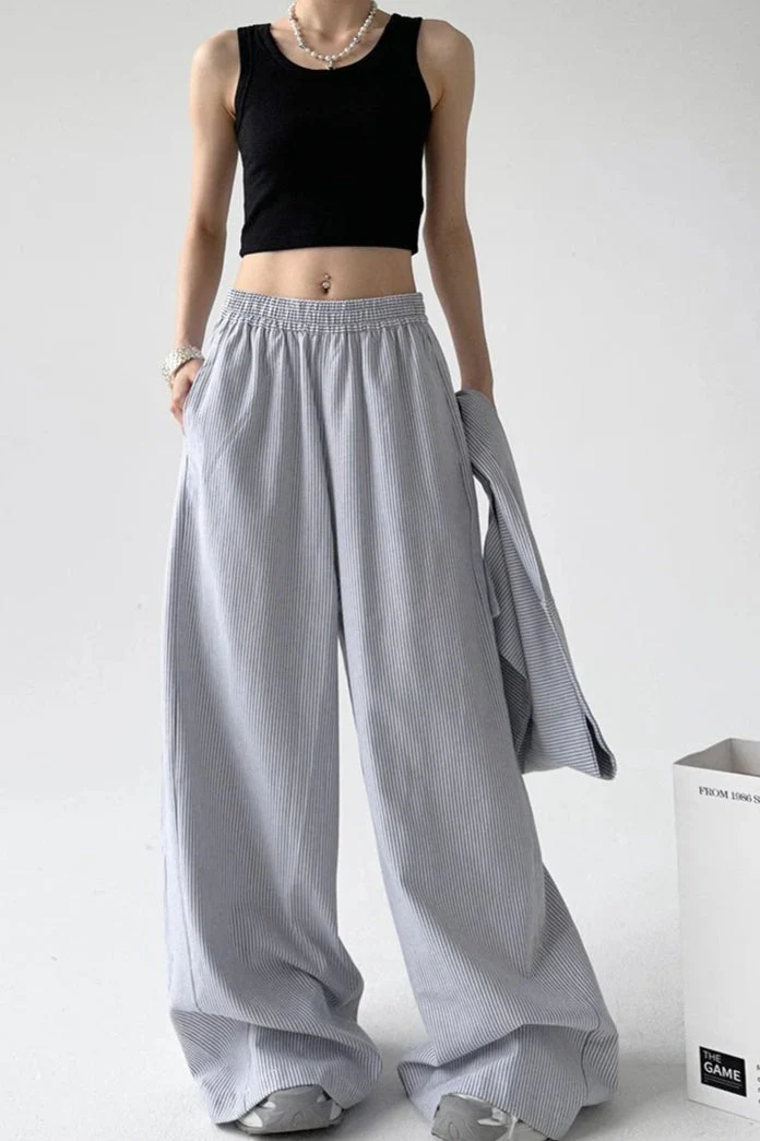 Striped Casual Tie Waist Wide Leg Pants - Image 7
