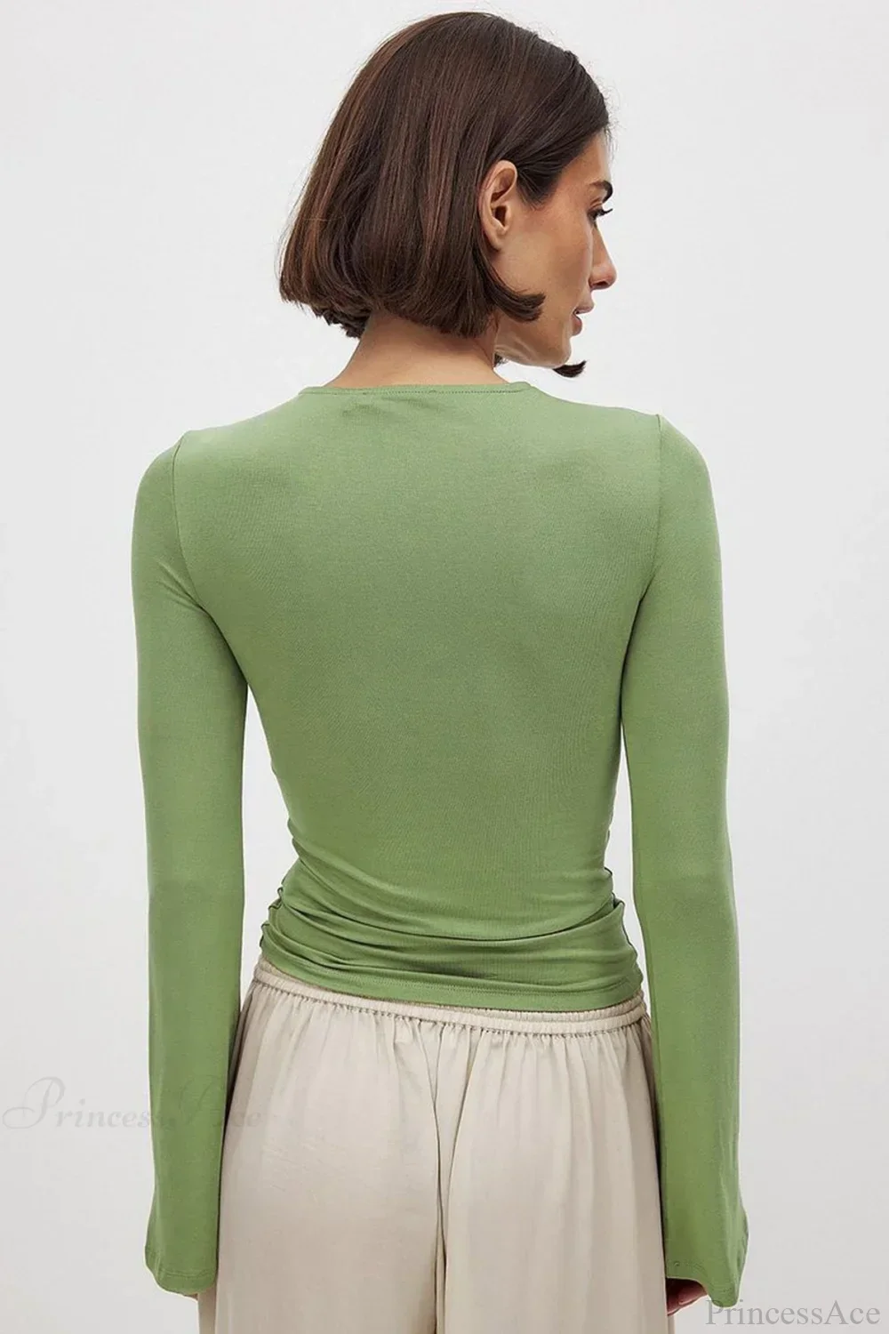 Striped Color Block Crew Neck Loose Long Sleeve Tee - Image 4