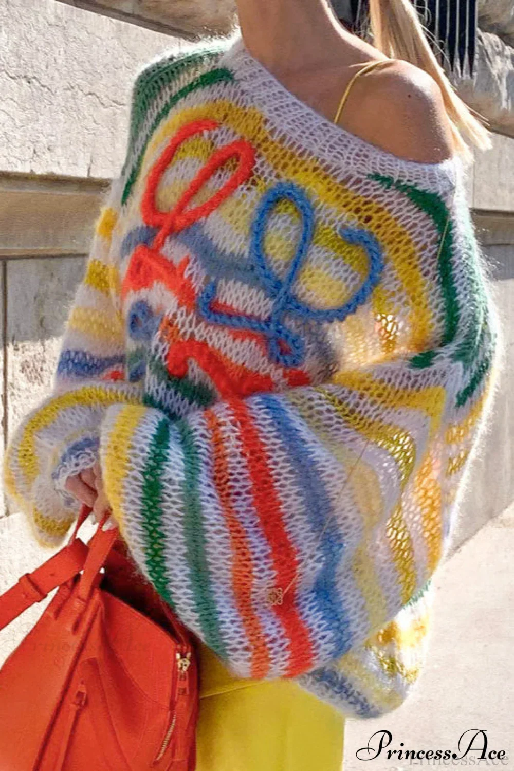Striped Colorblock Knit Oversized Pullover Sweater - Image 2
