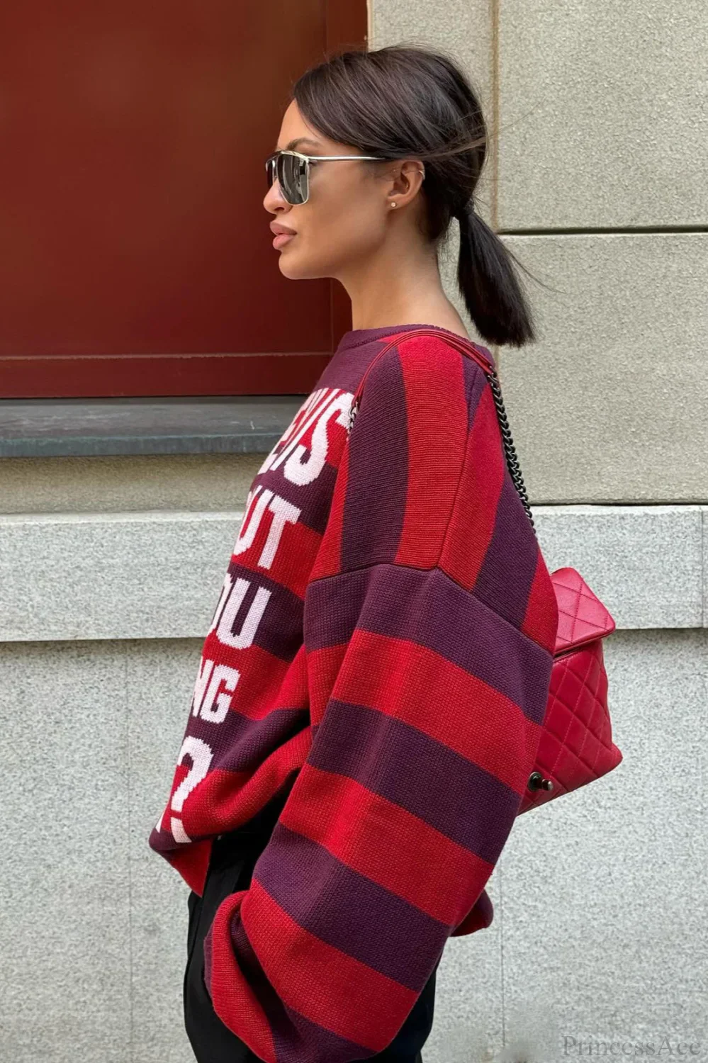 Striped Crew Neck Loose Knit Sweater - Image 3