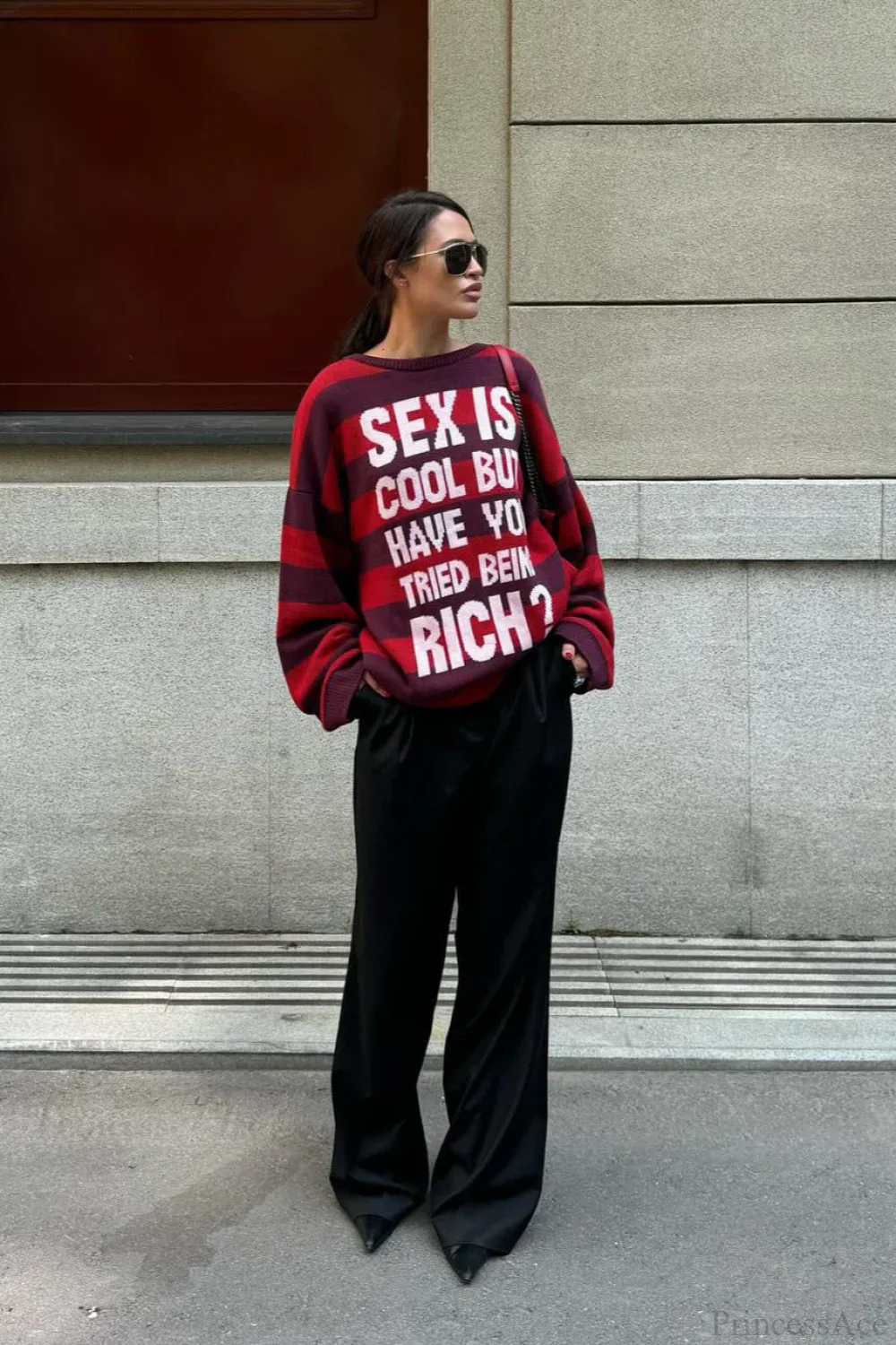 Striped Crew Neck Loose Knit Sweater - Image 4