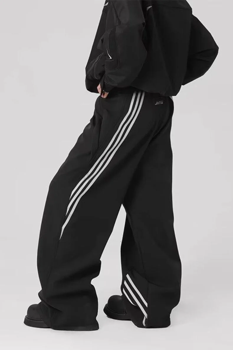 Striped Drapey Straight Wide Leg Athletic Pants - Image 3