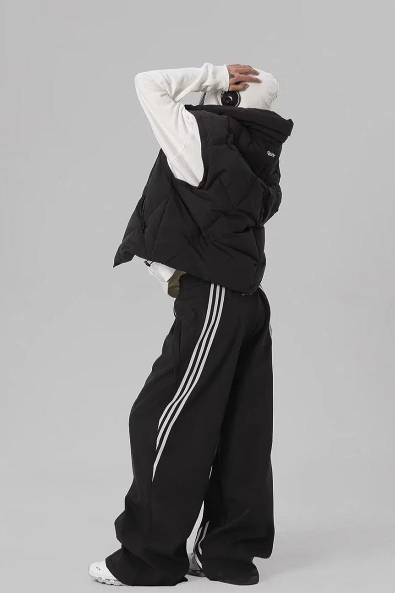 Striped Drapey Straight Wide Leg Athletic Pants - Image 5