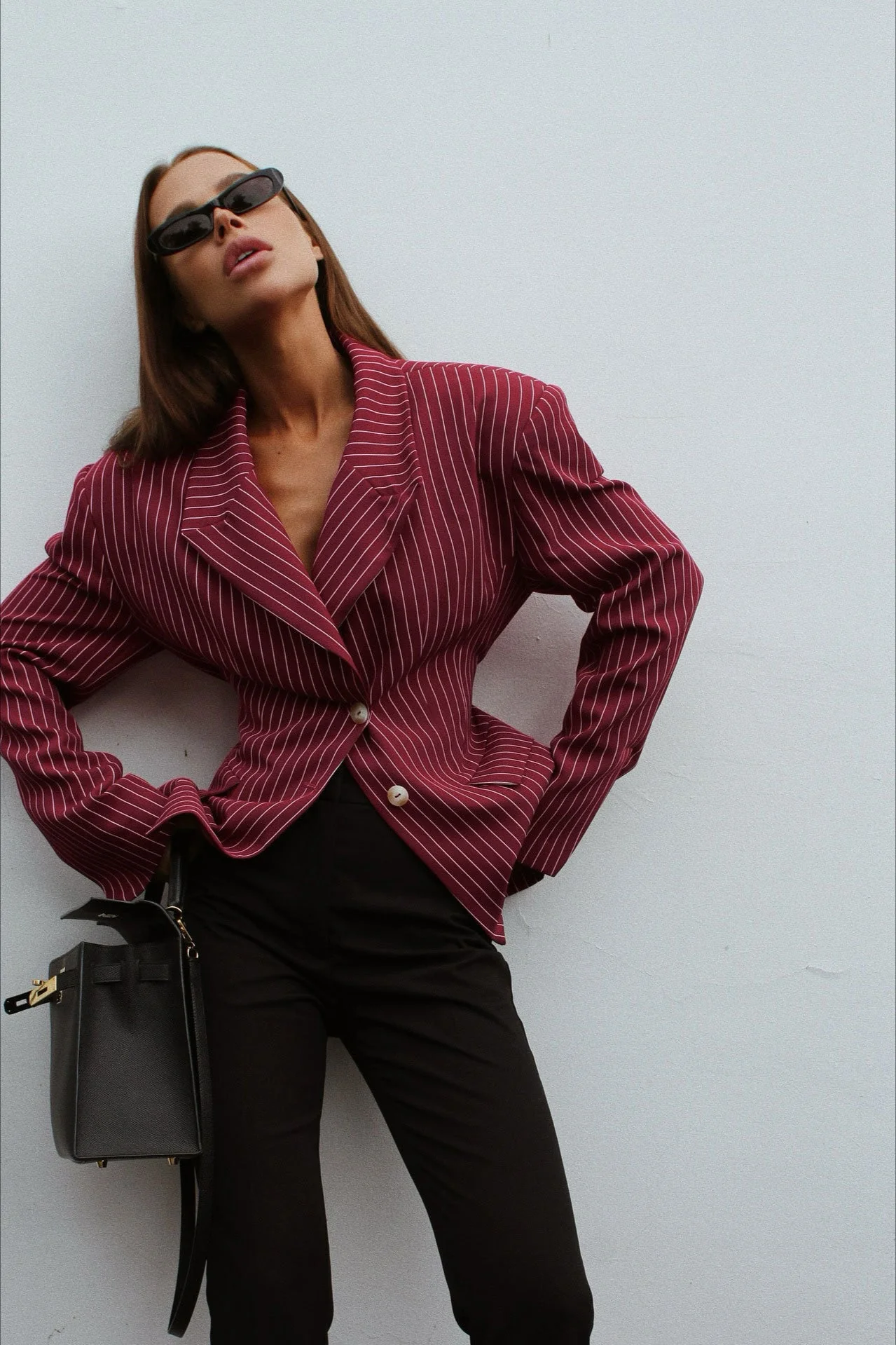 Striped Fitted Waist Designer Blazer Coat - Image 3