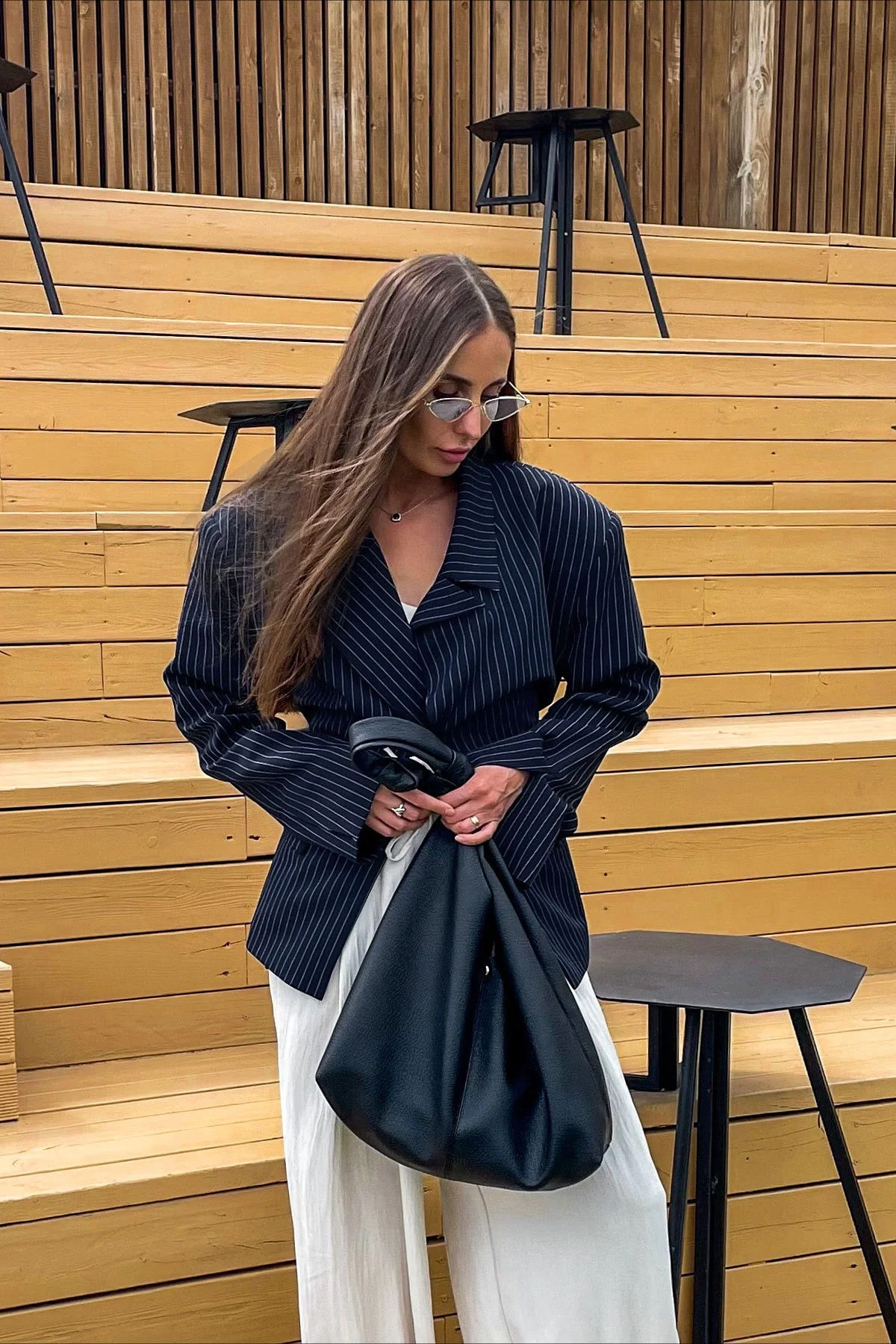 Striped Fitted Waist Designer Blazer Coat - Image 7