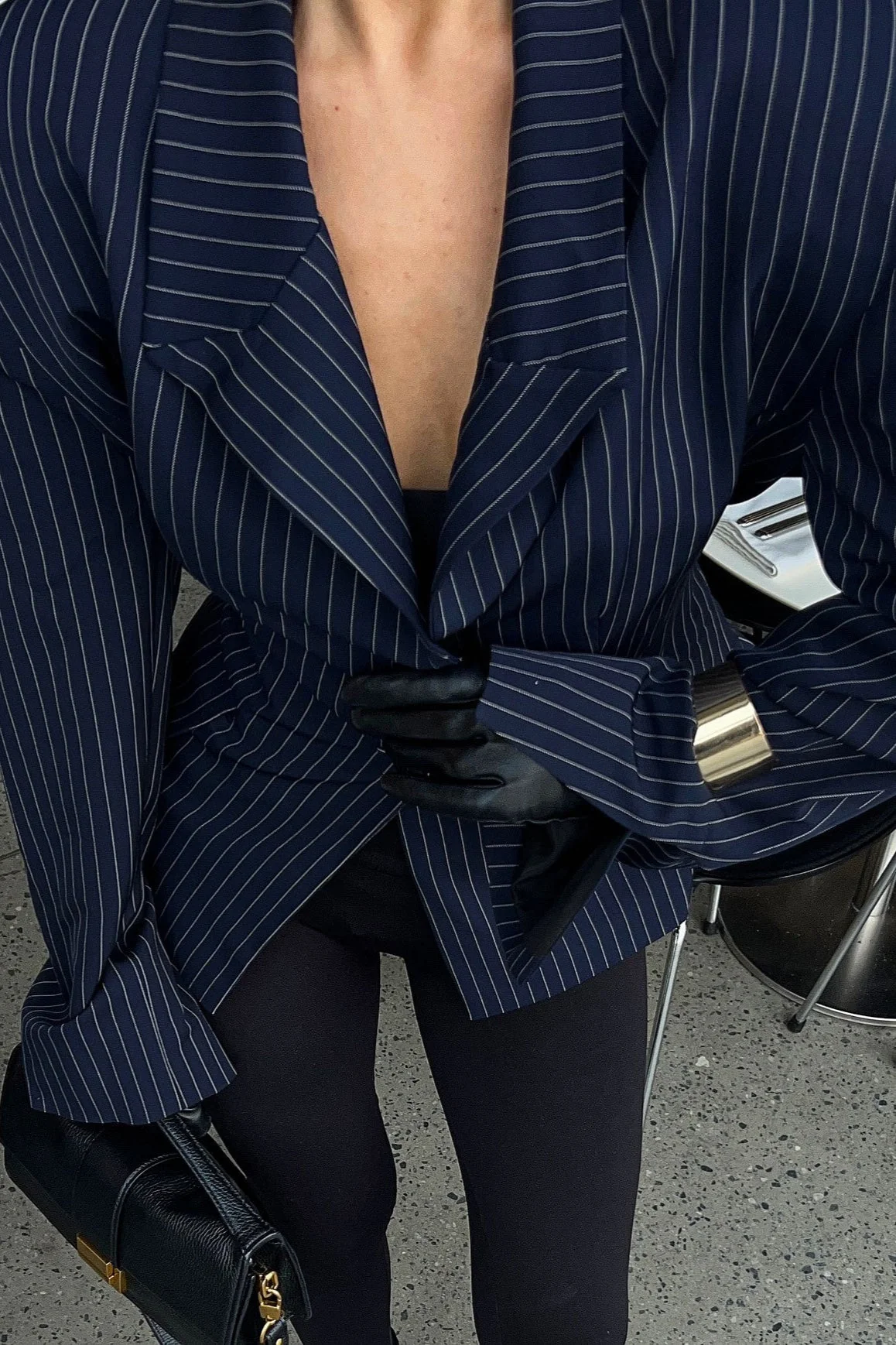 Striped Fitted Waist Designer Blazer Coat - Image 8
