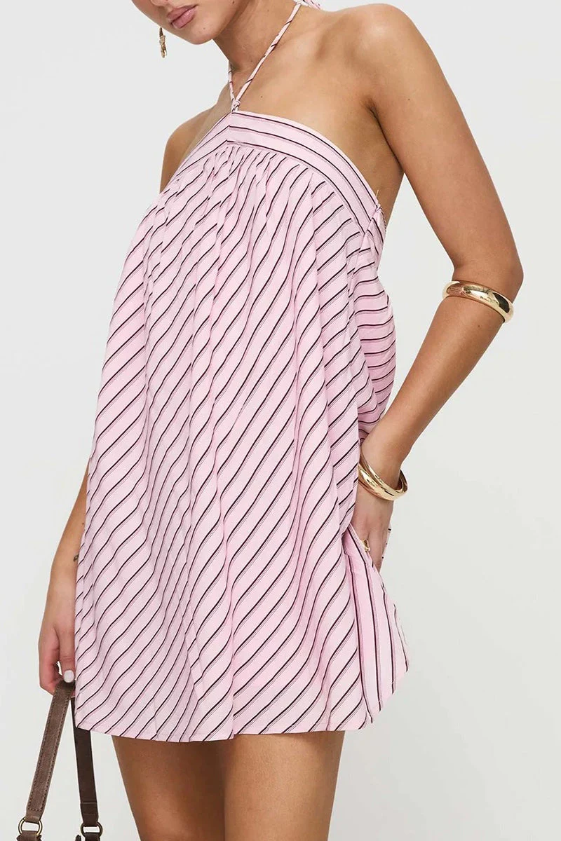 Striped Halter Backless Chic Mini Dress - Image 4