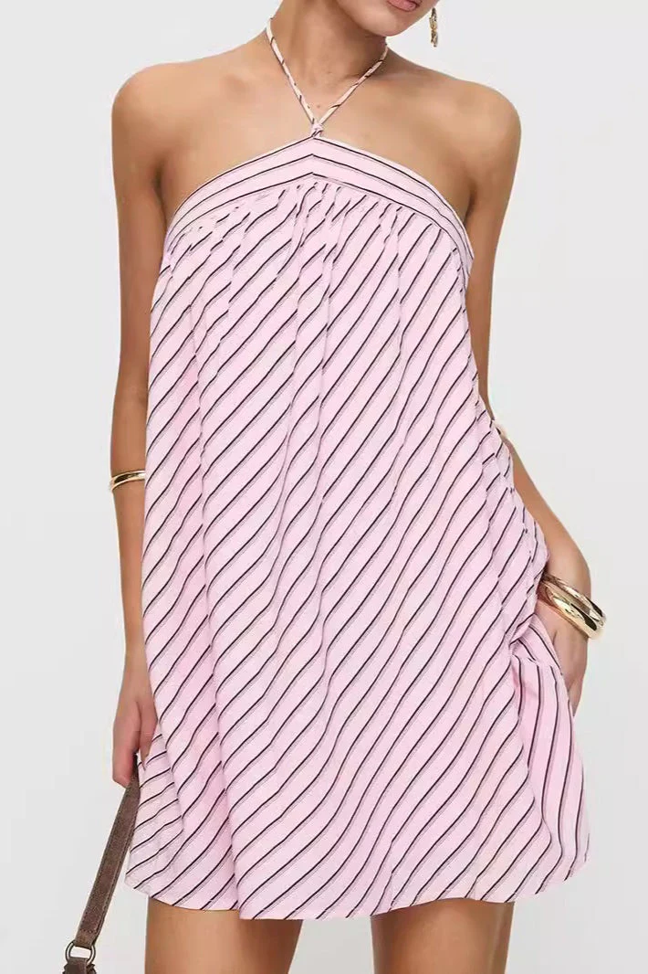 Striped Halter Backless Chic Mini Dress - Image 5