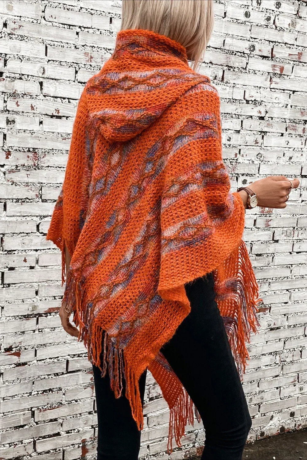 Striped Hooded Knit Tassel Relaxed Coat - Image 2